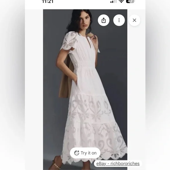 Anthropology maxi dress with eyelet cutouts and smocking XS - Picture 6 of 7